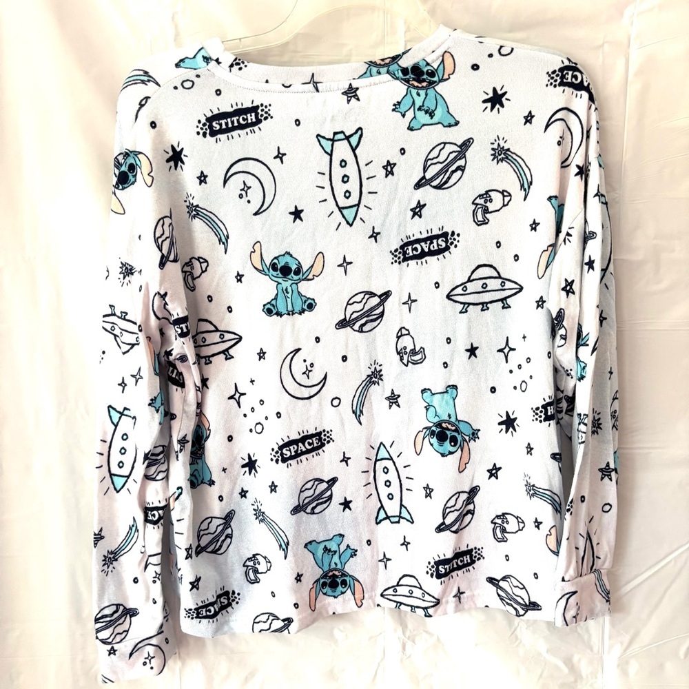 Disney Stitch Long Sleeve Pajama Top White Turquoise SZ L NWOT - Picture 2 of 8